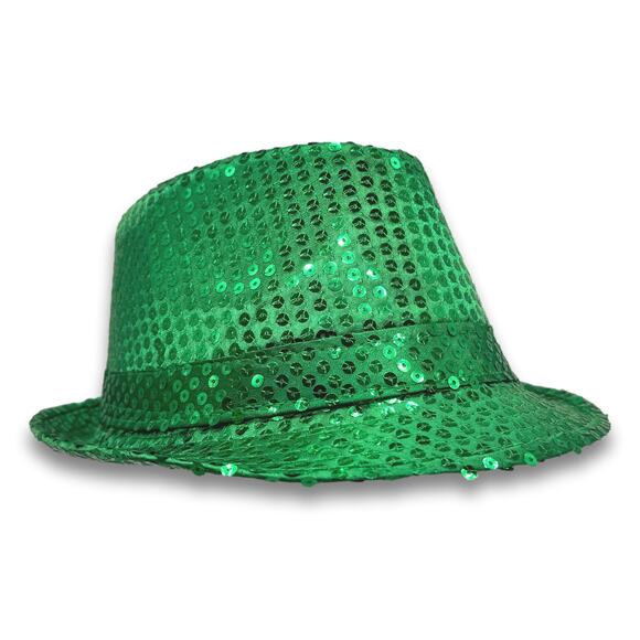 Green Short Brim Style Glittery Sequins Fedora Panama Party Beach Summer Hat - Picture 5 of 8